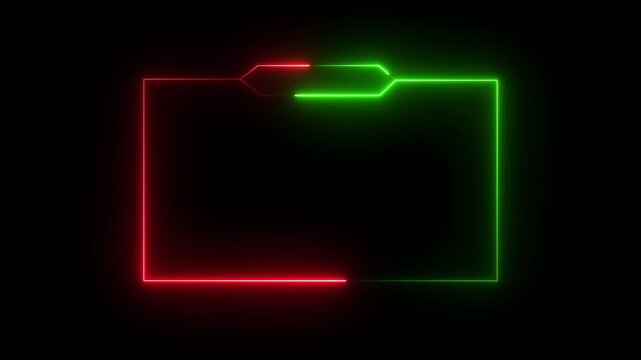 futuristic neon green and red gaming stream frame overlay with hud elements, box frame neon frame live streaming game live Stream overlay, on a transparent background. 4k video