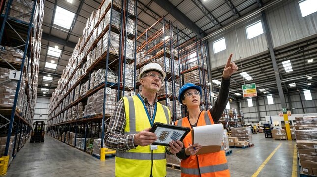Warehouse Manager Reviewing Options for Vertical Storage Expansion Showing Racking and Capacity Planning