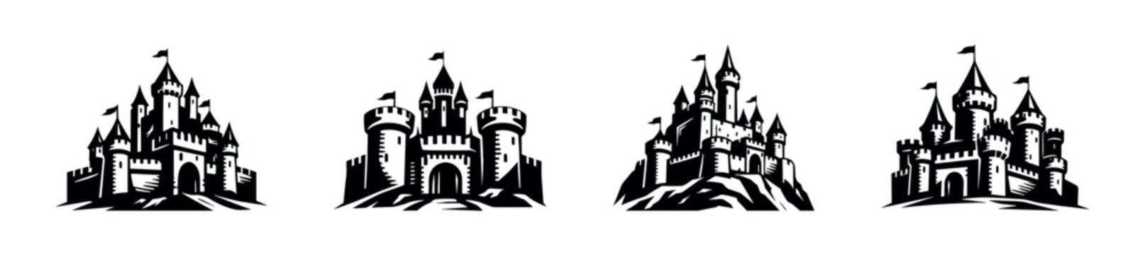 Set of Medieval Castle Silhouettes
