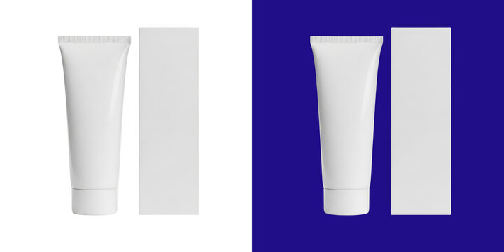 Blank white cosmetic cream tube with paper box packaging mockup design