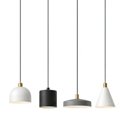 Fototapeta premium PNG Modern pendant lights in various shapes and colors.