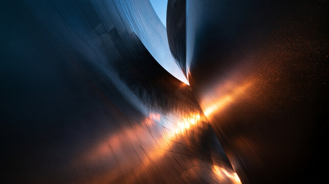 Abstract Modern Architecture with Curved Metal Reflecting Sunlight