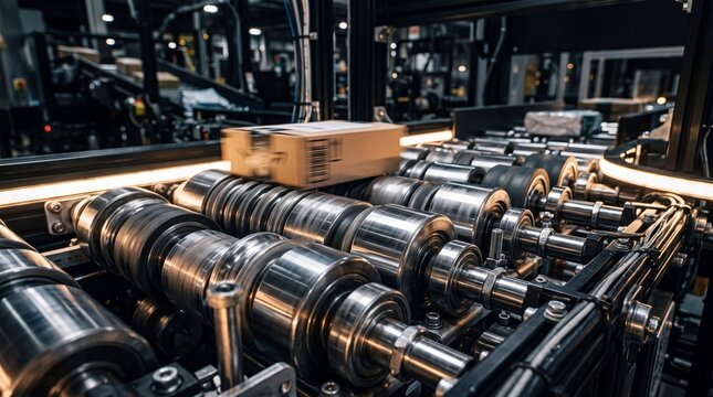 Automated Conveyor Belt Moving Package in Distribution Warehouse