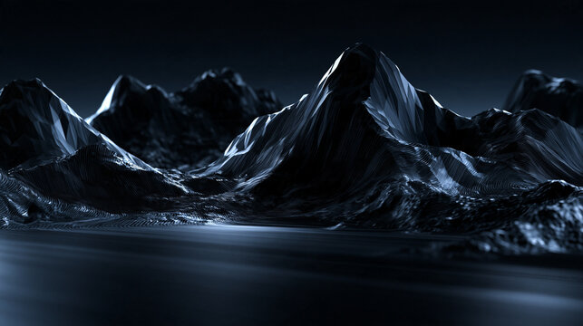 Futuristic 3D Mountain Landscape on Dark Abstract Background