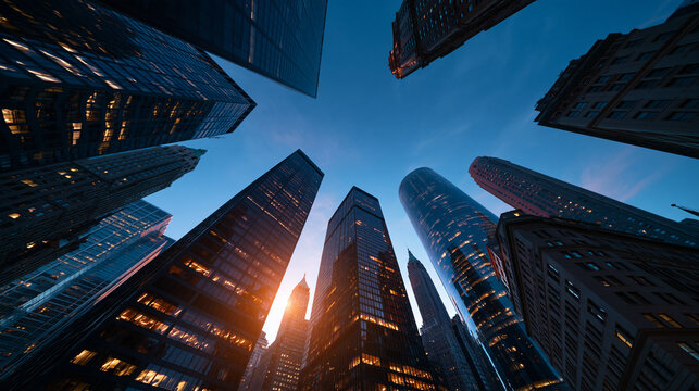 Modern Skyscrapers in Financial Business District at Twilight