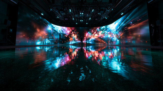Immersive Digital Art Installation with Reflective Water Floor