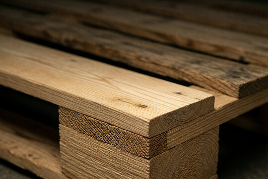 Wooden shipping pallet detail in warehouse