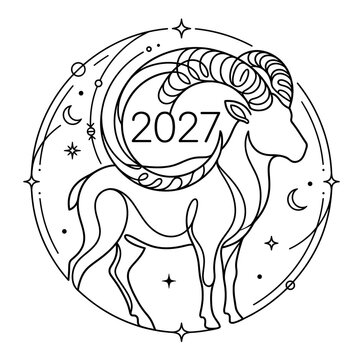 Aries zodiac ram emblem graphic for 2027 on transparent background