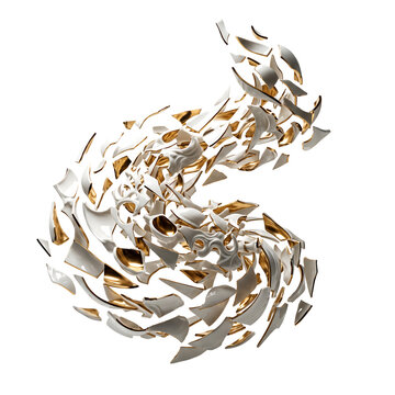 Porcelain shards swirling abstract decorative graphic element on transparent background