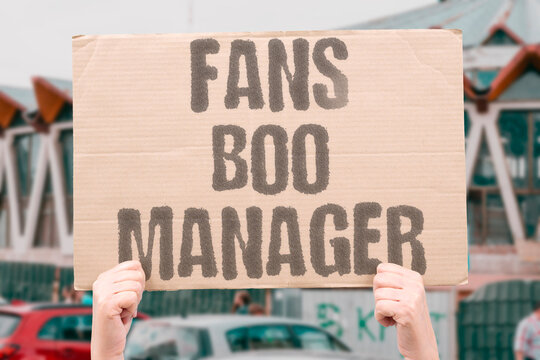 "Fans boo manager" Angry supporters jeer their football coach. FANS. MANAGER. BOOING. STADIUM. FOOTBALL.
