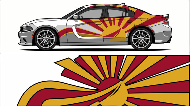 Abstract sun ray graphic wrap design for car decal.