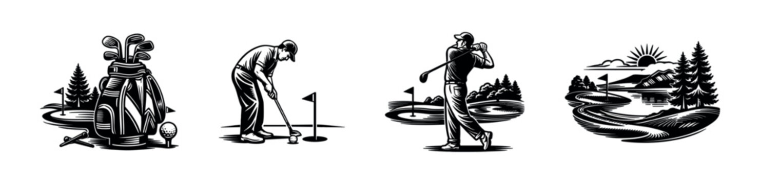 Vintage Golf Sport Illustration Set