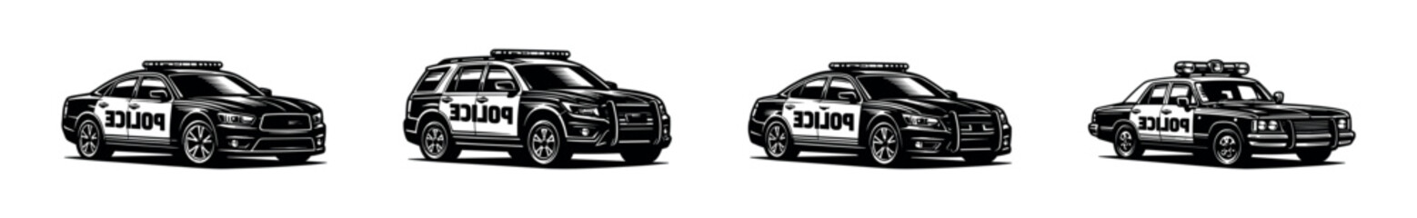 Set of Black and White Police Cars © UnIcons
