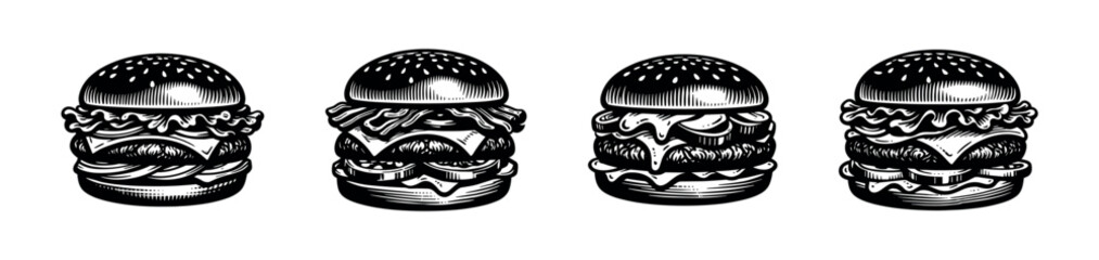 Obraz premium Vintage Engraved Burger Illustrations