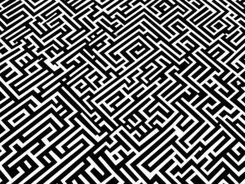 Black and white pattern, intricate maze design with colorful lines, creating an illusion of depth and movement Minimalistic color palette, predominantly gray tones, emphasizing - AI-Generated