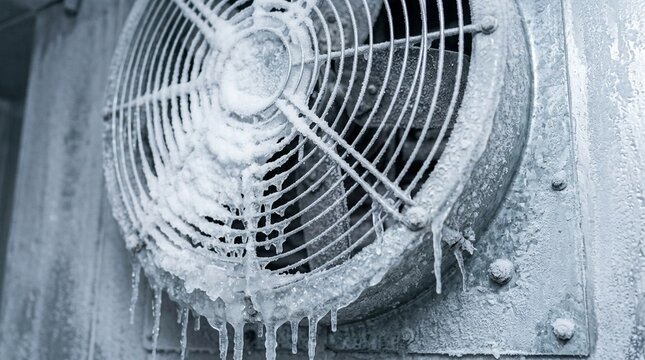 Ice buildup on cold storage exhaust fan, refrigeration equipment frost and maintenance issue