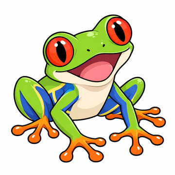 Cute Red-Eyed Tree Frog Illustration Isolated in White Background 