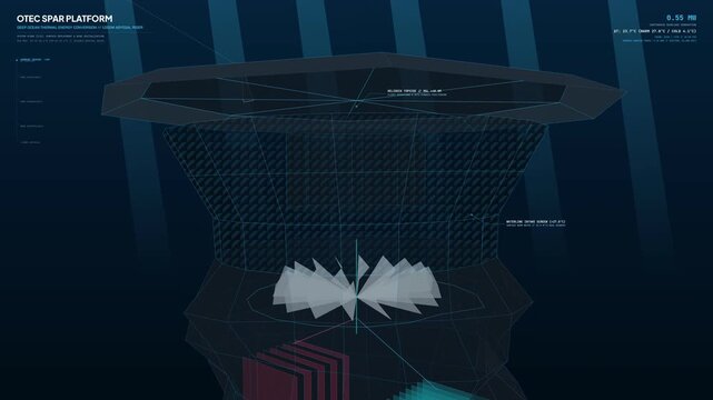 Educational animation of an Ocean Thermal Energy Conversion (OTEC) spar platform demonstrating deep ocean thermal energy conversion to power civilization without emissions