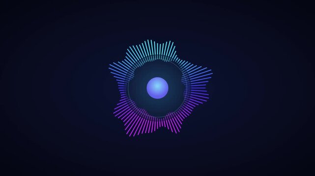 Glowing audio equalizer wave visualizer pulsating in rhythmic circular motion with bright neon colors