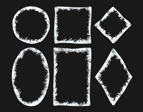Hand Drawn Frozen Ice Frames Grunge Border Set