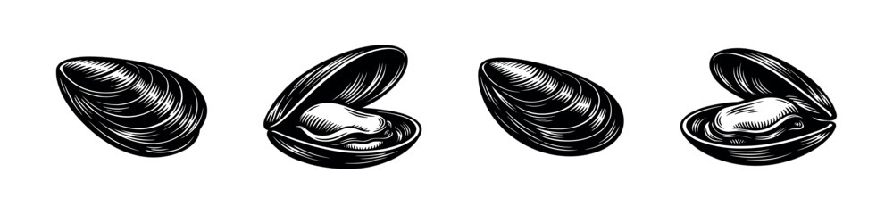 Engraved Mussels Illustration Set © UnIcons