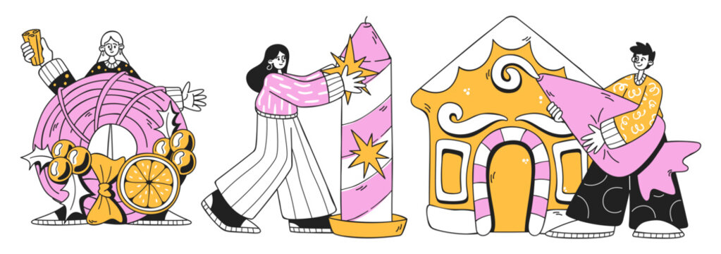 Gingerbread House Building Cartoon