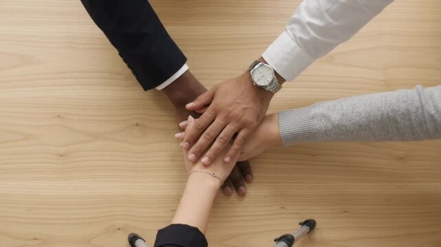 Single Shot Diverse Business Hands Stacking Teamwork Collaboration Top View  No Face No Release Concept