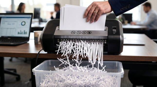 Hand Shredding Documents in Office Paper Shredder