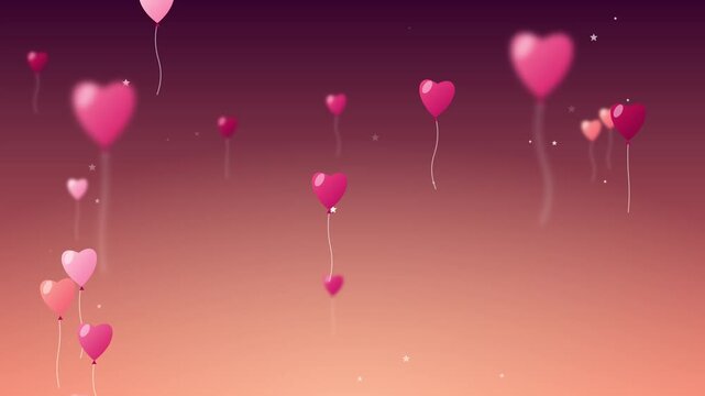Pink heart balloons floating upward against gradient background in motion stock video clip