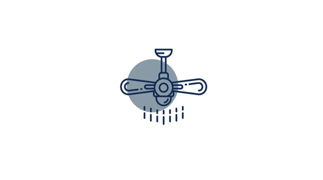 Modern blue ceiling fan vector illustration featuring clean outlined line art style and minimalist decorative elements