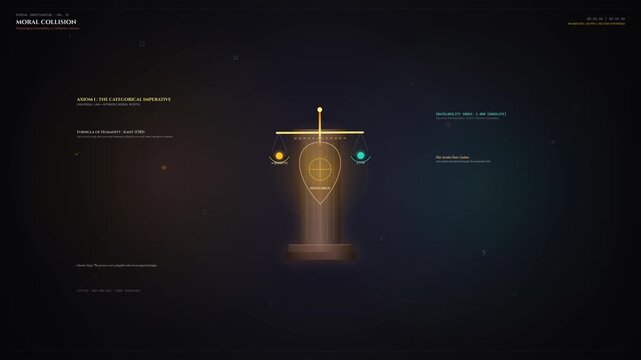 Educational animation exploring the moral dilemma between deontology and utilitarianism featuring Kant's categorical imperative Bentham's hedonic calculus and the classic trolley problem impasse