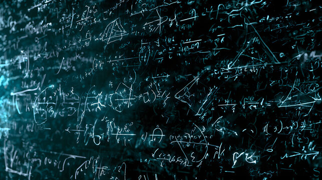 An animated overlay for mathematics concepts. Complex calculations and symbols that are difficult to grasp are presented on a cluttered black background, with high-resolution formulas