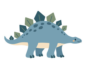 Stegosaurus dinosaur with blue body, large back plates and spotted body. Cute flat vector isolated illustration © JanelipArt