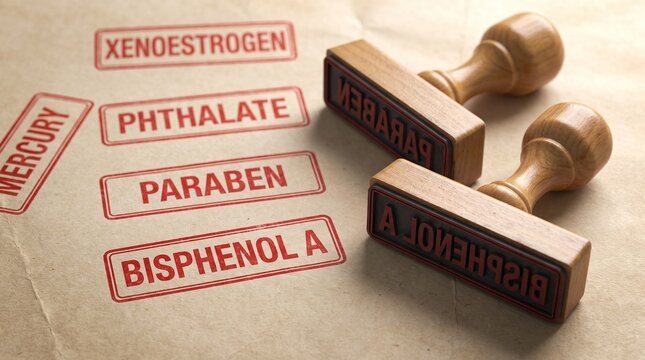 Endocrine Disruptors and Toxic Chemical Stamps on Craft Paper Concept
