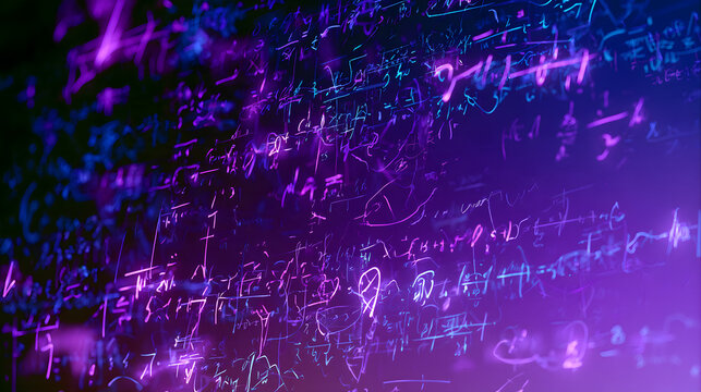 An animated overlay for math concepts. Complex calculations and symbols are difficult to grasp. A dark purple background with messy formulas in high resolution serves as the overlay. Math effect, math