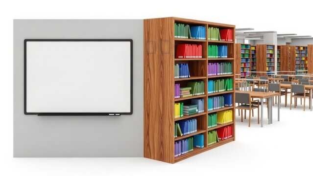 Modern mockup Modern classroom library with large interactive display