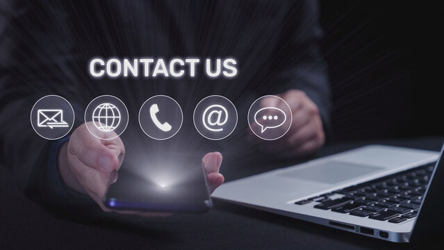 UI concept for contact us section showing icons for email, web, phone, and message. Contact and support icons help streamline business communication and improve customer contact experience. Elide