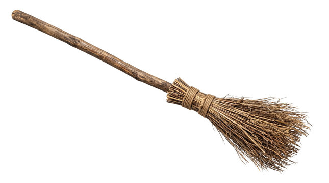 Old broom isolated on white background, png