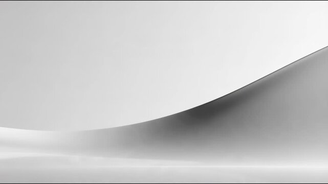 Abstract monochrome curved waves flow across soft gray gradient background, creating minimalist backdrop for modern design concepts