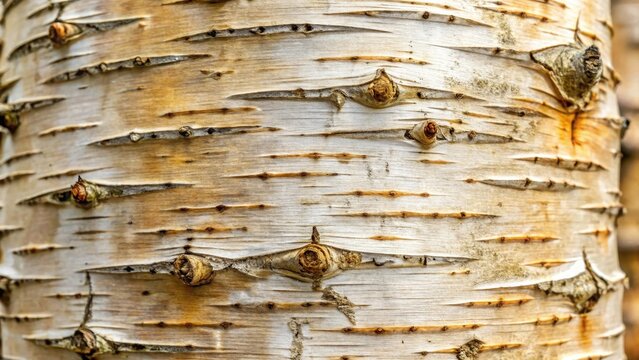 A delicate macro photo of birch bark revealing intricate patterns and texture in closeup isolation