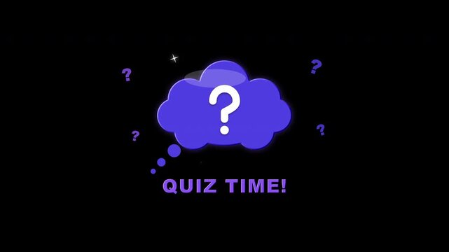 Animated purple quiz time icons with question marks on alpha channel