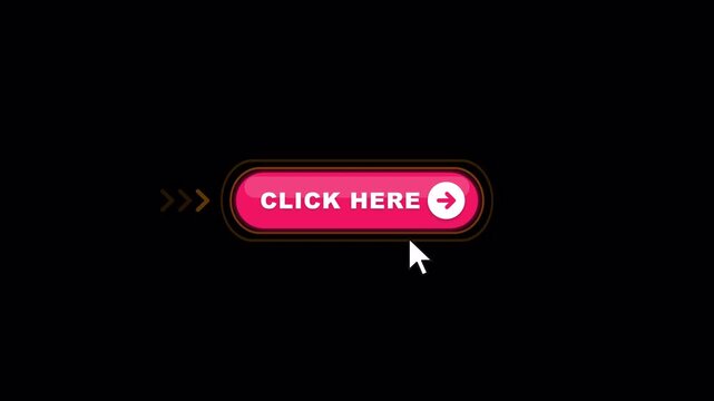 Animated pink click here buttons with cursor on transparent background