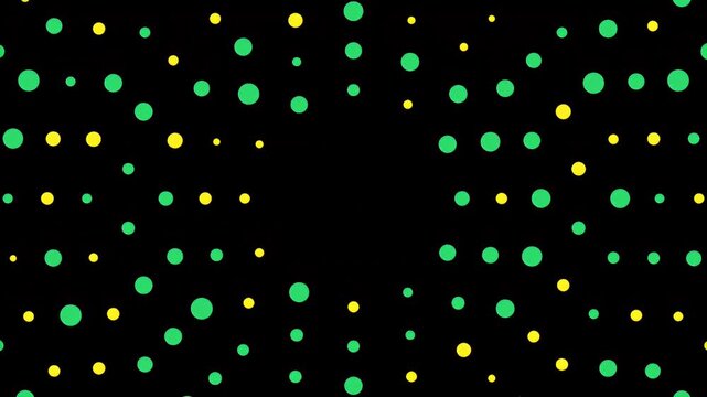 Green and yellow dots pulsing in spiral pattern on black background