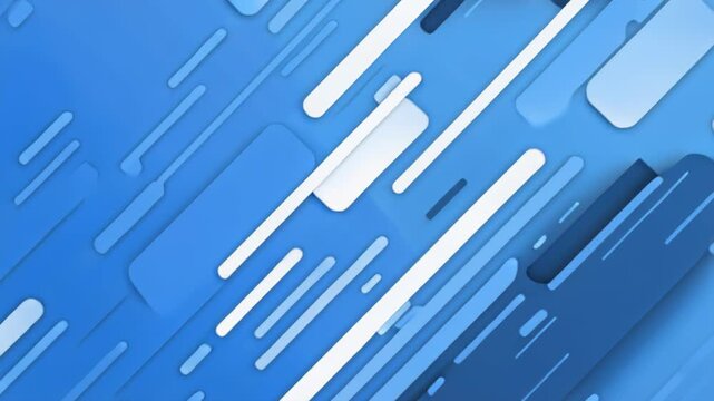 Abstract Blue Geometric Background: A vibrant abstract design featuring a dynamic arrangement of overlapping blue and white rounded rectangular shapes.