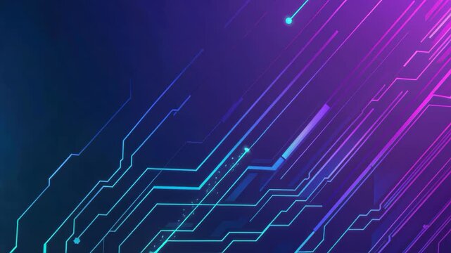 Abstract Tech Circuitry: A mesmerizing blend of neon blue and magenta lines forms an abstract pattern reminiscent of circuitry and digital pathways against a deep purple and blue gradient background.