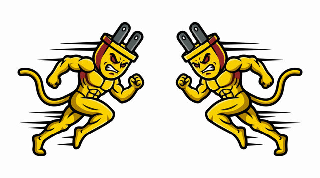 Cartoon Cheetah Characters Running with Speed Lines.