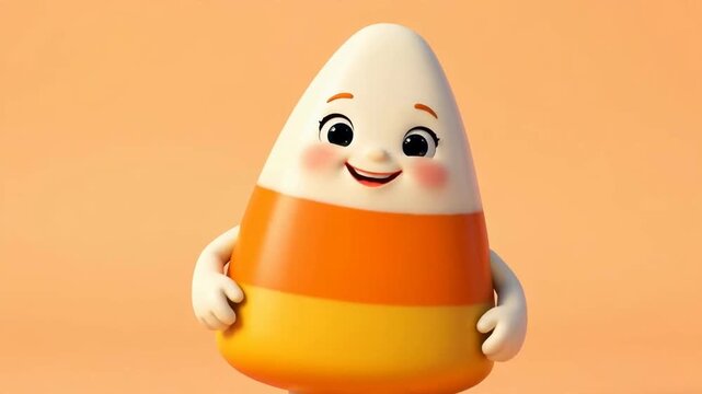 Cute Candy Corn Character Smiling and Bobbing Softly