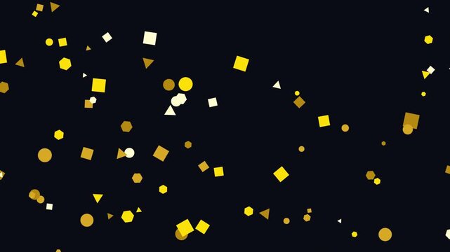 Gold geometric shapes floating falling celebration motion background