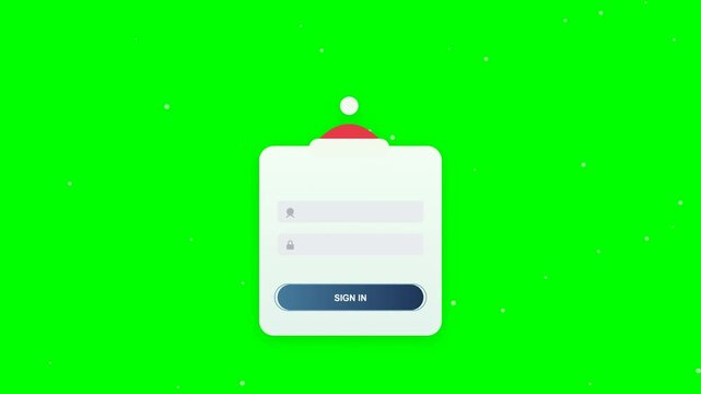 Animated Christmas Themed Login Interface with Santa Hat Icon on Green Screen Background
