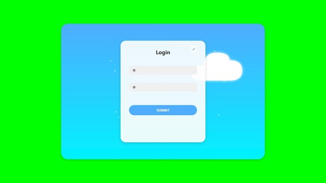 Animated Cloud Login Interface with Username and Password Input Fields on a Green Screen Background